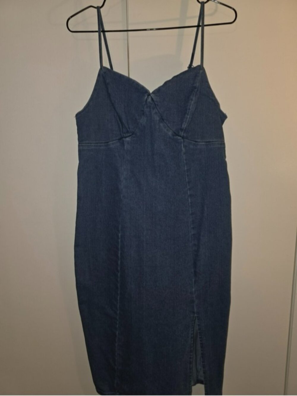 Denim Spaghetti-Strap Mini Dress - Dark Blue